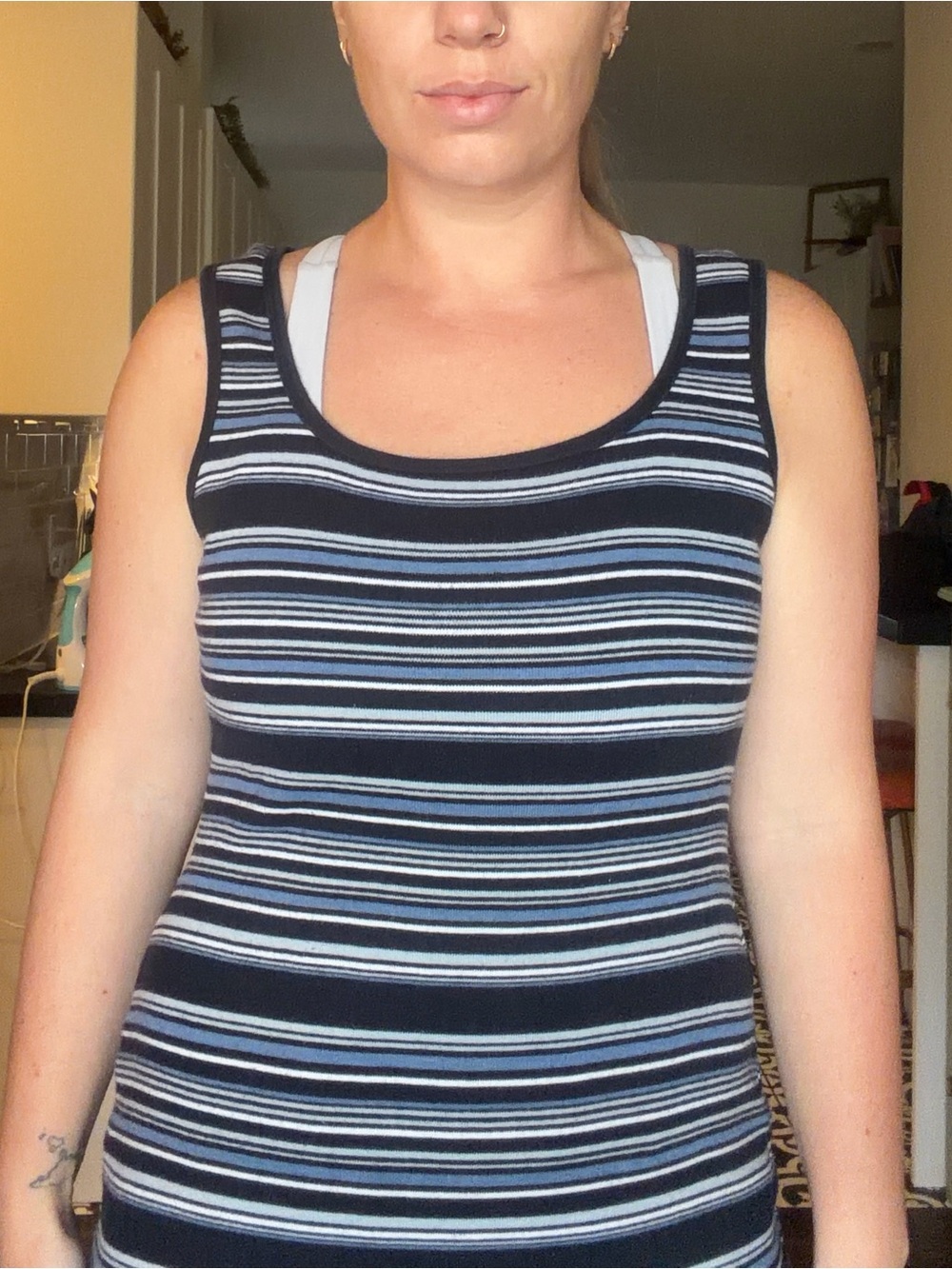 90s vintage Sleeveless Striped Maxi Dress - Navy/Gray - Picture 14 of 15